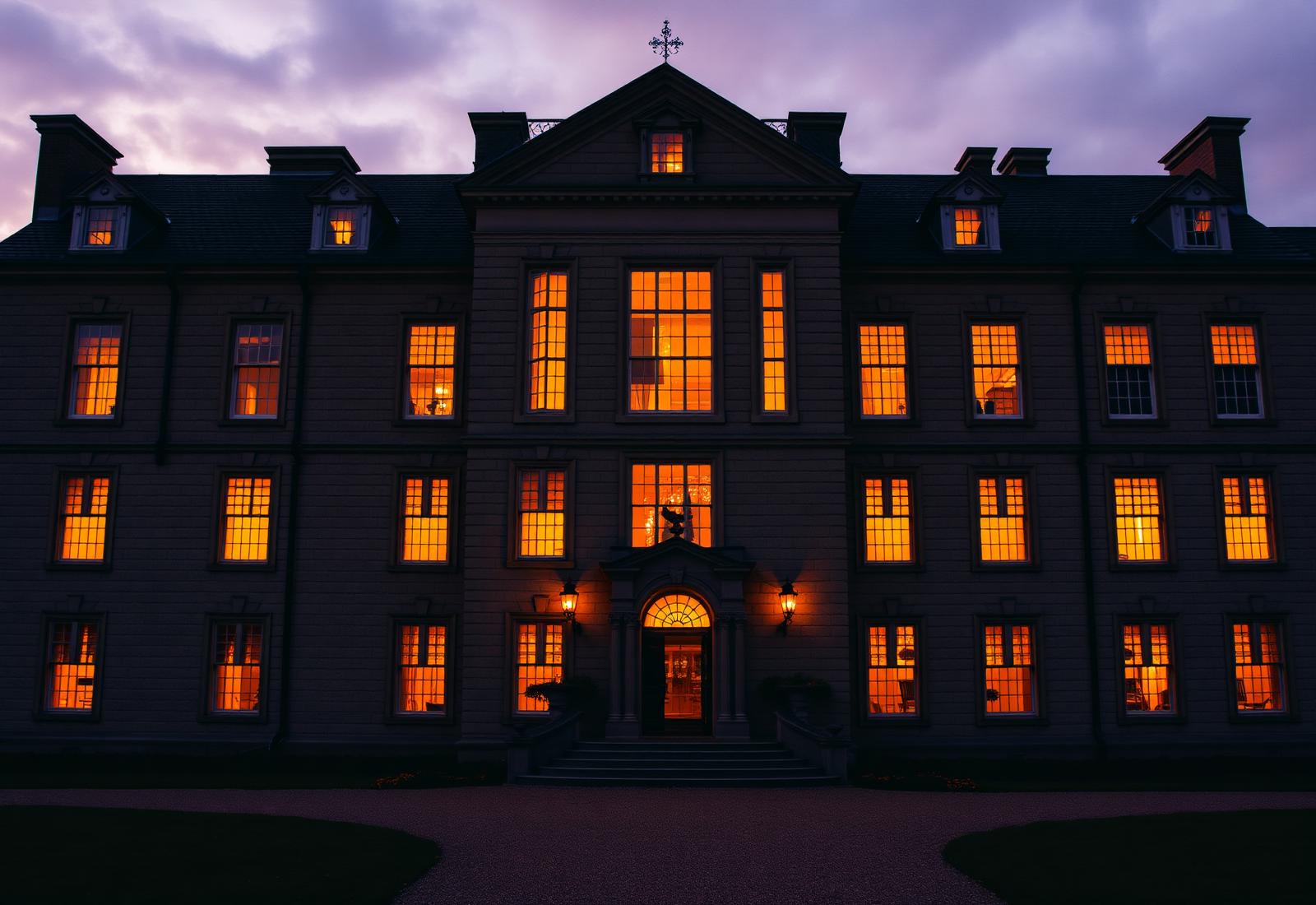 An estate at dusk